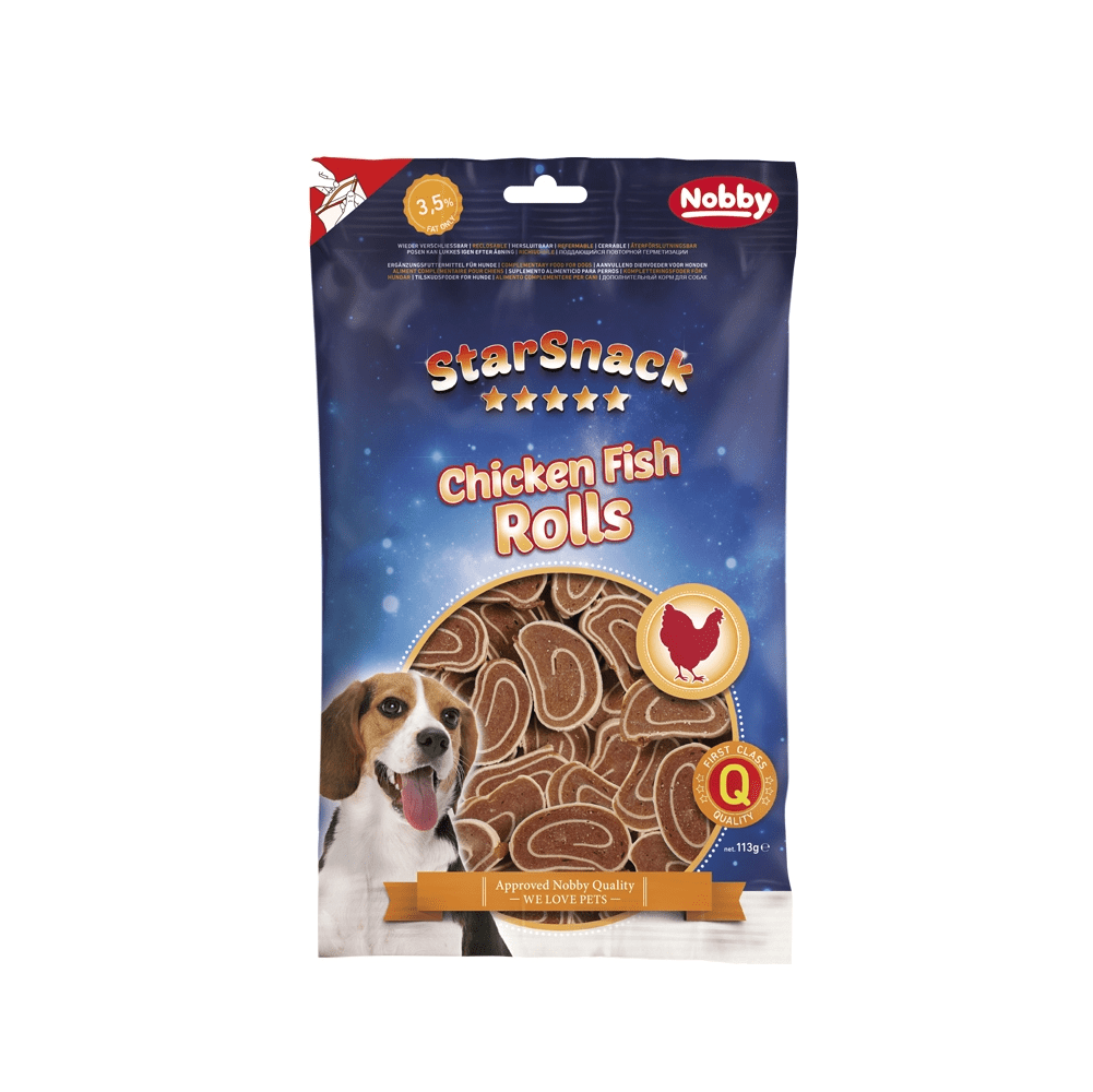Лакомства за кучета Nobby StarSnack Chicken & Fish Rolls 113 г с пиле и треска